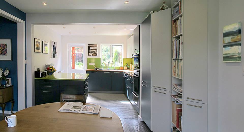 Cambia Blue and Atmos Pearl Grey — a Rational kitchen by Kitchensmiths, with silestone Verde Fun worktops (photograph 1 of 4)