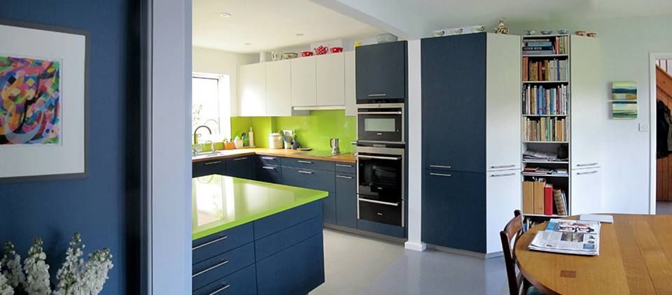 Cambia Blue and Atmos Pearl Grey — a Rational kitchen by Kitchensmiths, with silestone Verde Fun worktops (photograph 2 of 4)