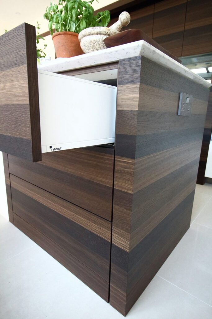 High gloss Solo and smoked oak, in Bedford — a Rational kitchen by Kitchensmiths, with silestone Lyra worktops (photograph 4 of 5)