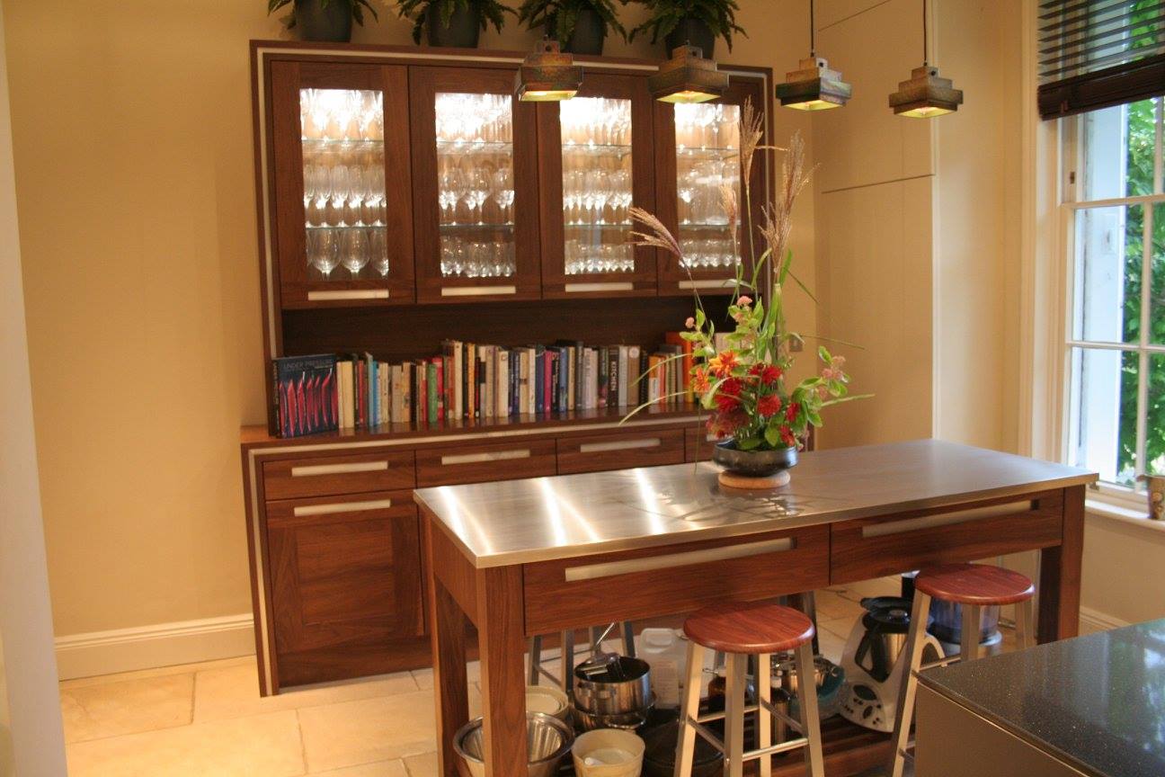 A dresser and an island — a Stoneham kitchen by Kitchensmiths, with stainless steel worktops (photograph 5 of 8)