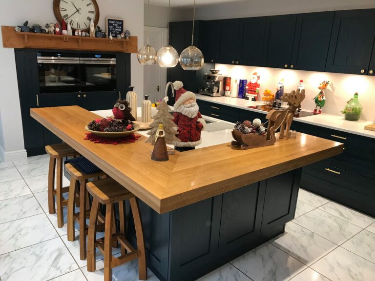 Blue Hague painted oak, and handmade brass