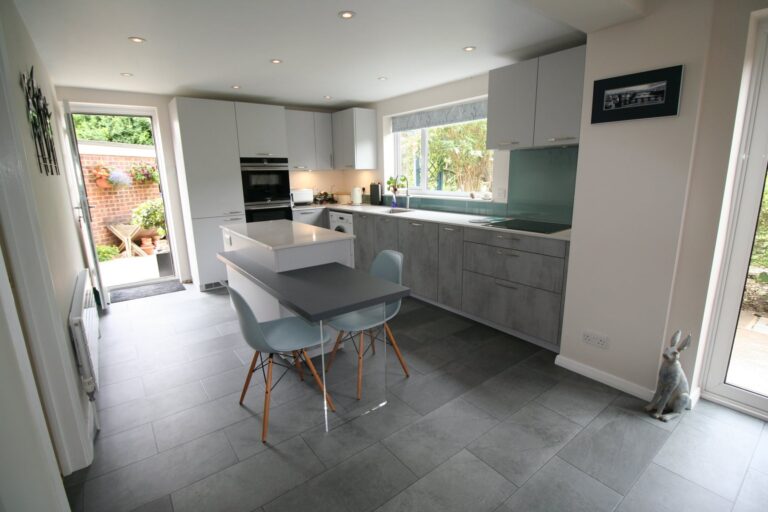 Concrete Grey, and an island that does both jobs