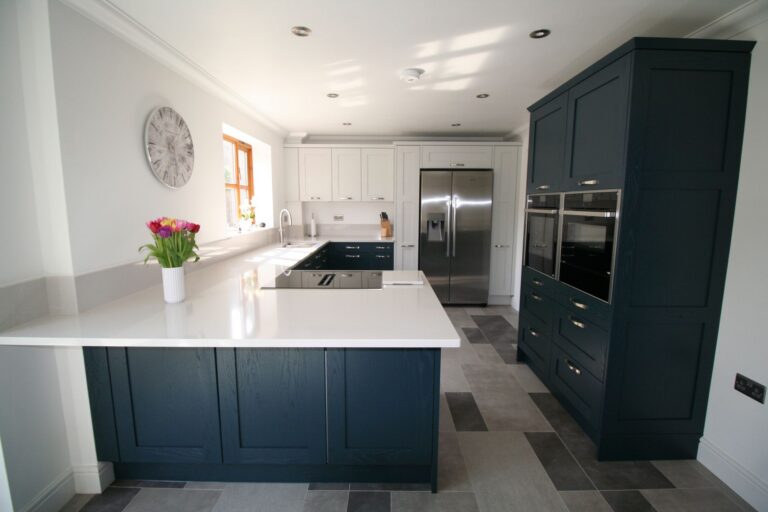Hague Blue and Dove Grey, painted oak