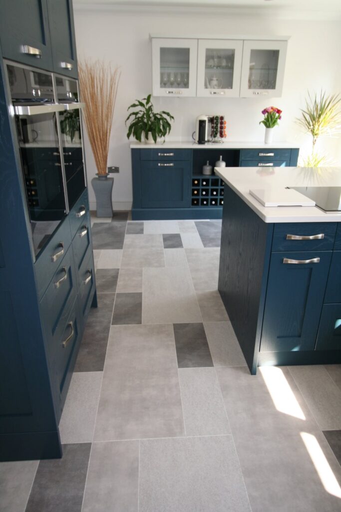 Hague Blue and Dove Grey, painted oak — a Stoneham kitchen by Kitchensmiths, with silestone worktops (photograph 6 of 6)