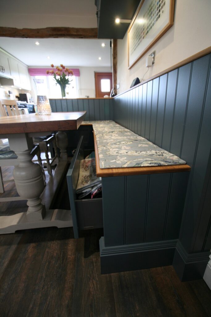 Thunder Grey in a cottage kitchen — a Stoneham kitchen by Kitchensmiths, with silestone Crema Marfil worktops (photograph 6 of 6)