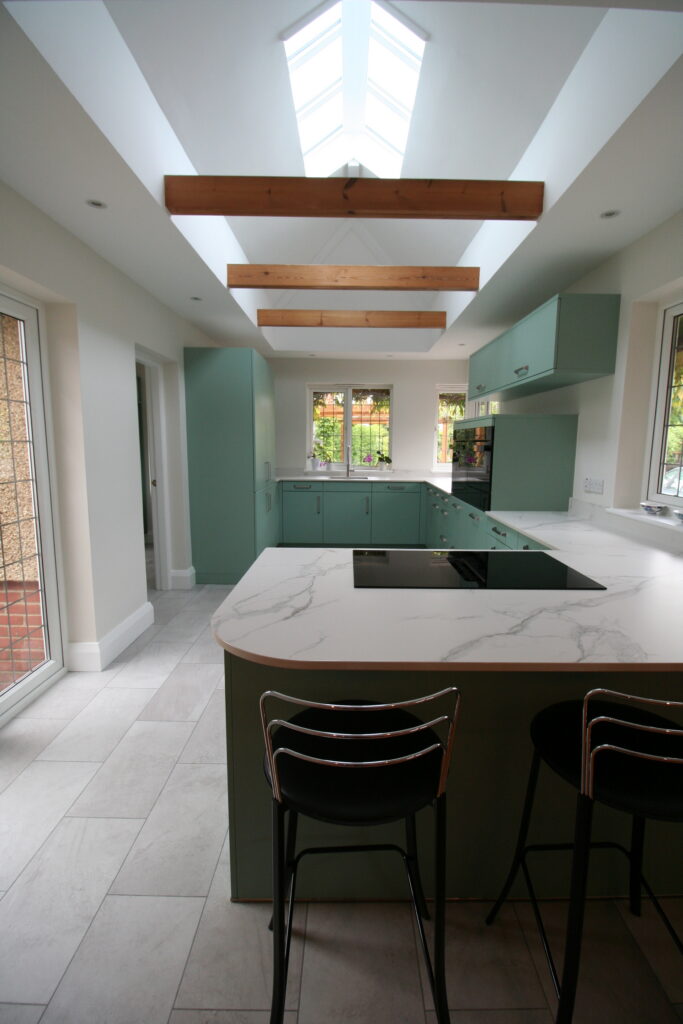 Senta in duck egg, under Dekton Aura — a Sachsenküchen kitchen by Kitchensmiths, with dekton Aura worktops (photograph 2 of 5)