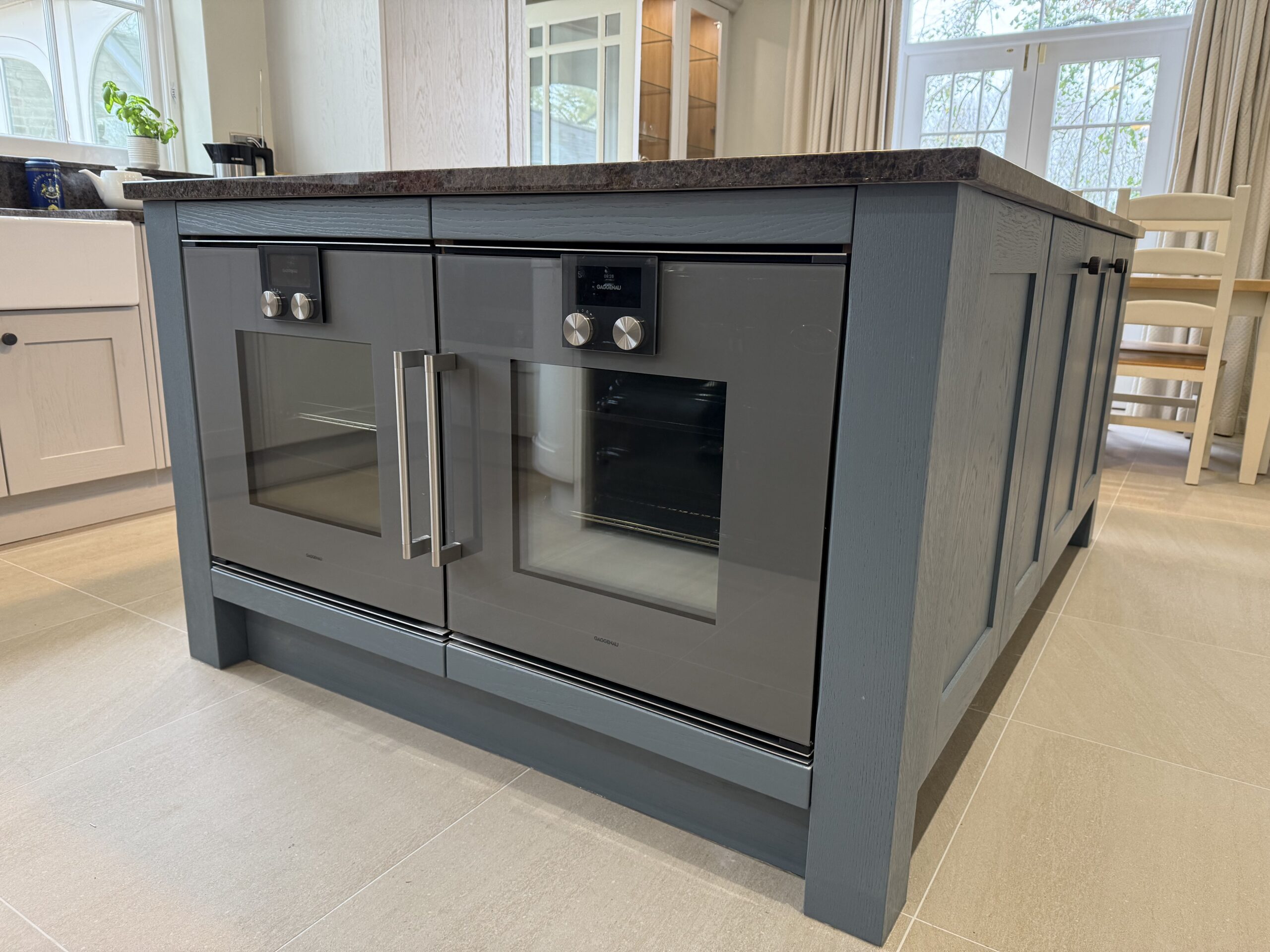 Cashmere and Aegean Blue, under Antique Labrador — a Stoneham kitchen by Kitchensmiths (photograph 4 of 9)