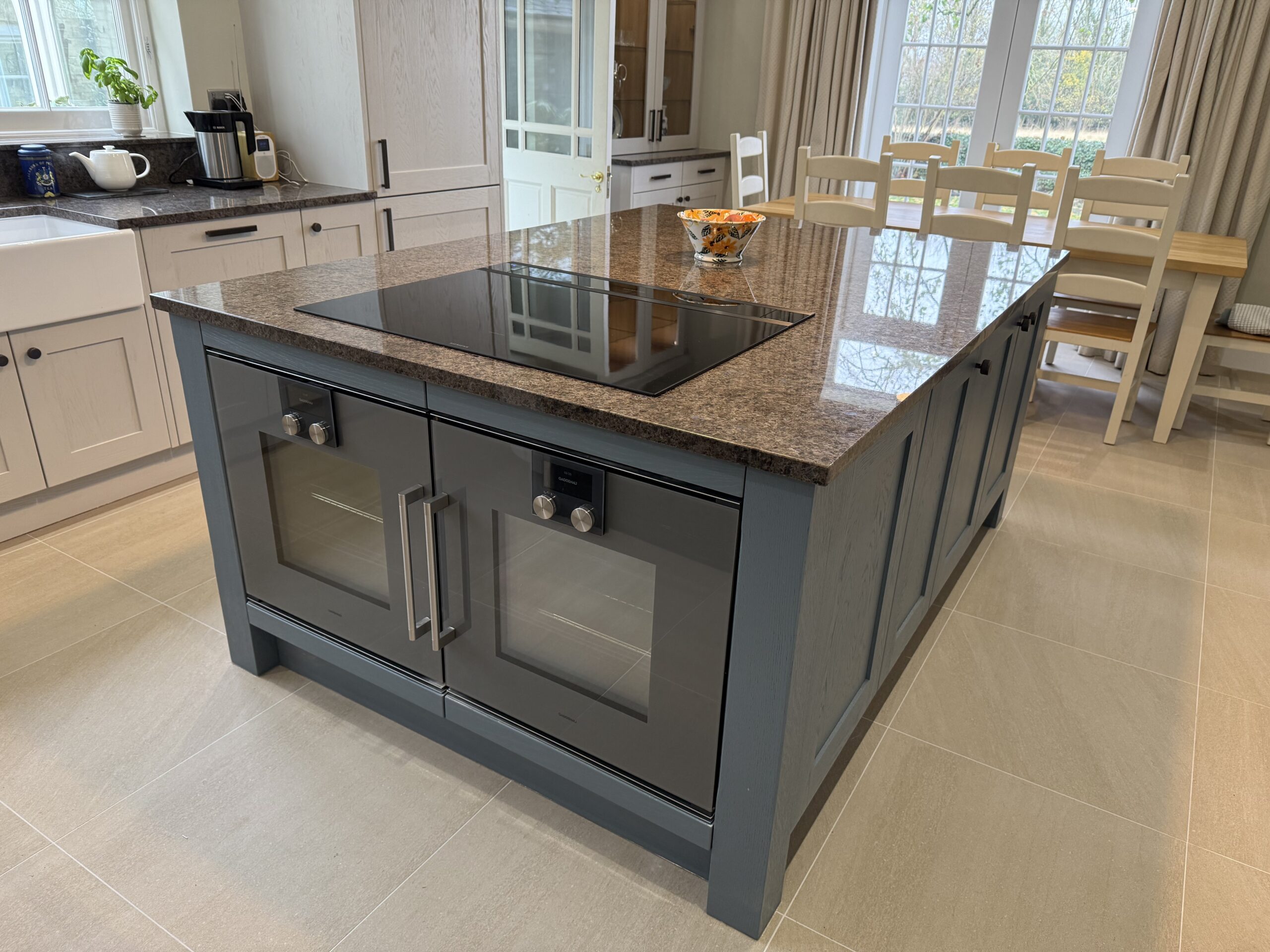 Cashmere and Aegean Blue, under Antique Labrador — a Stoneham kitchen by Kitchensmiths (photograph 3 of 9)