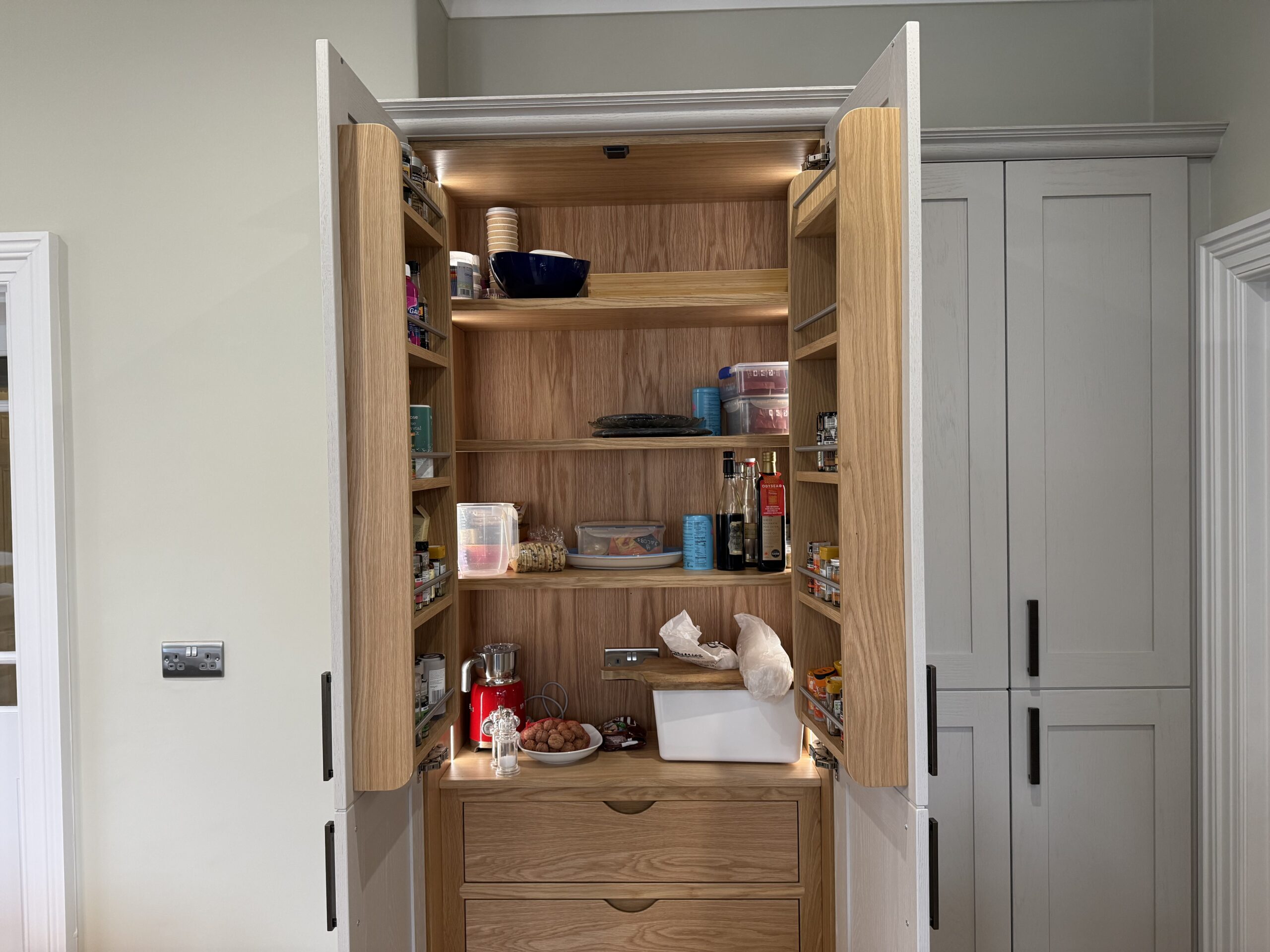 Cashmere and Aegean Blue, under Antique Labrador — a Stoneham kitchen by Kitchensmiths (photograph 2 of 9)