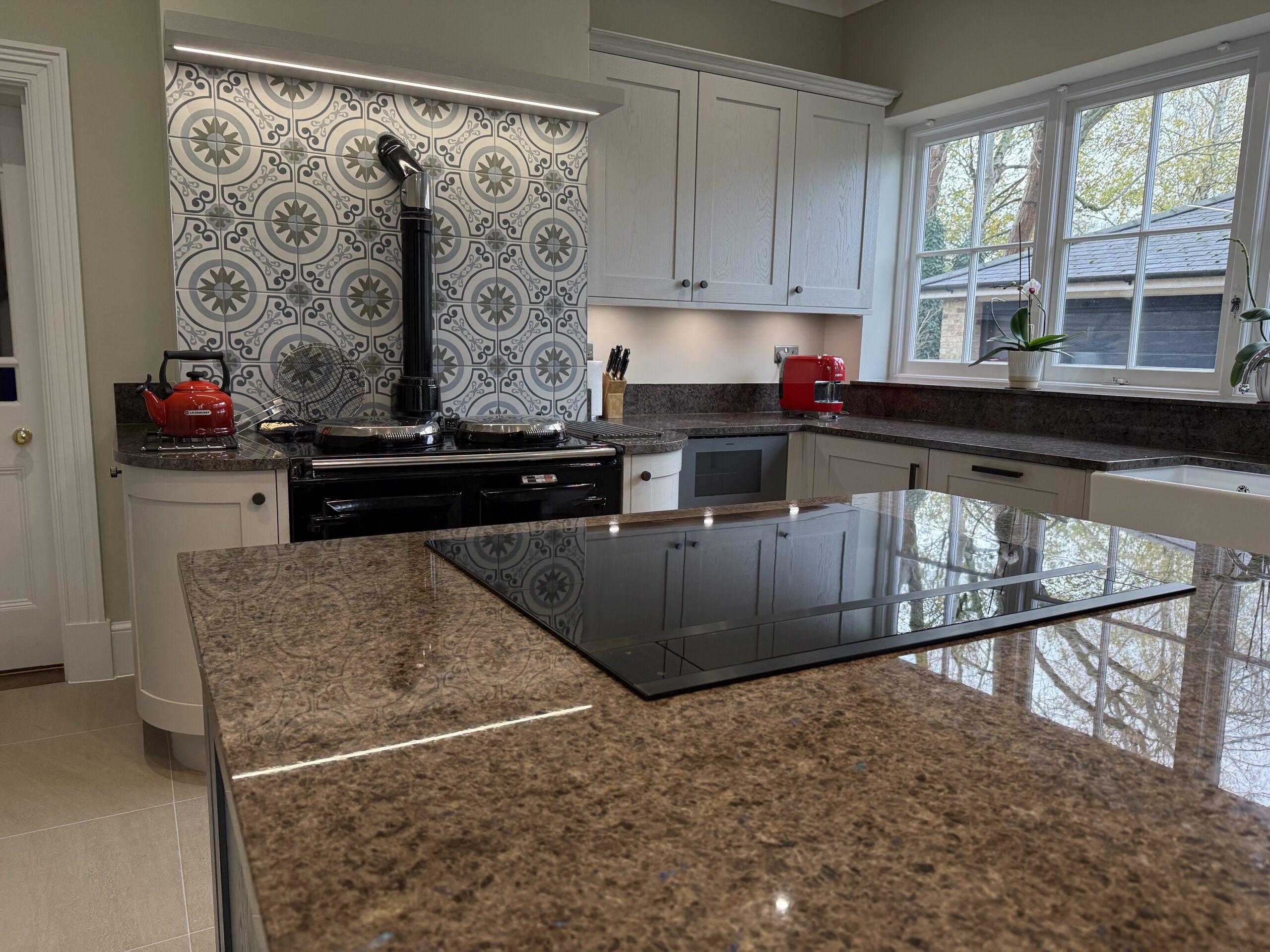 Cashmere and Aegean Blue, under Antique Labrador — a Stoneham kitchen by Kitchensmiths (photograph 1 of 9)